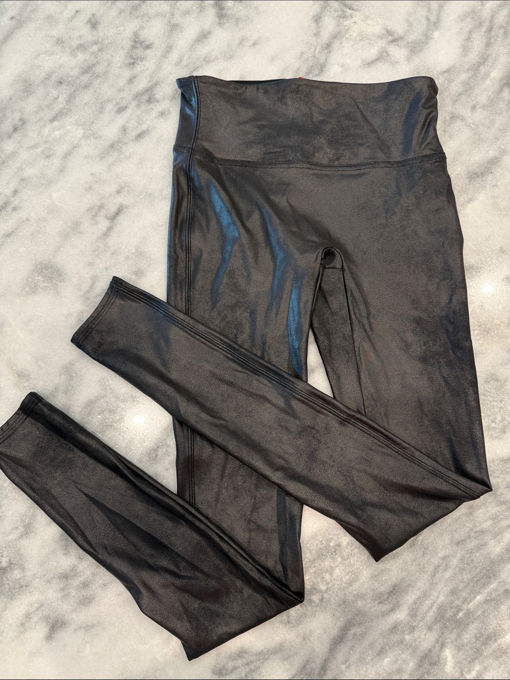 SPANX faux-leather look Black Leggings with Red Tag